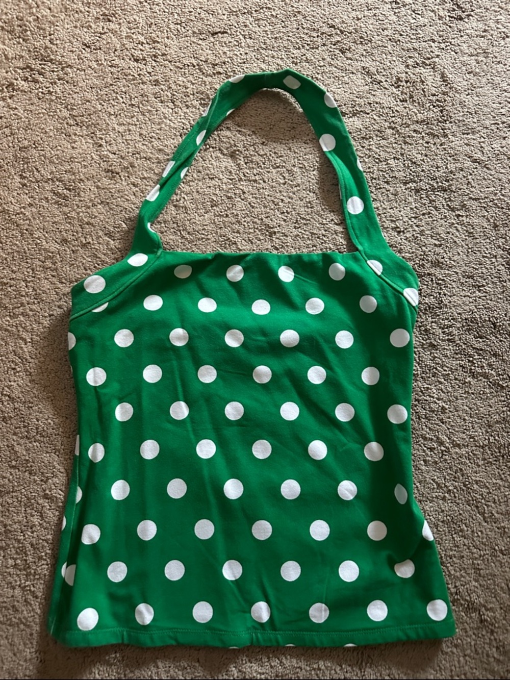 Boston Proper Green and White Polka Dot Halter Tank